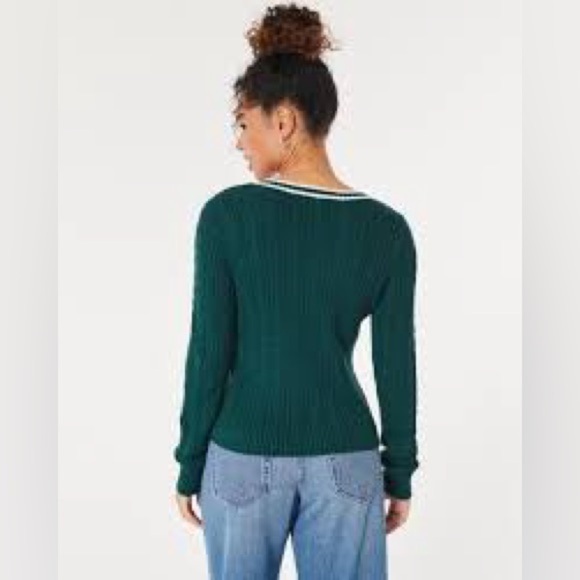 HOLLISTER Green V-neck Cable sweater long sleeve X-SMALL - Picture 5 of 8